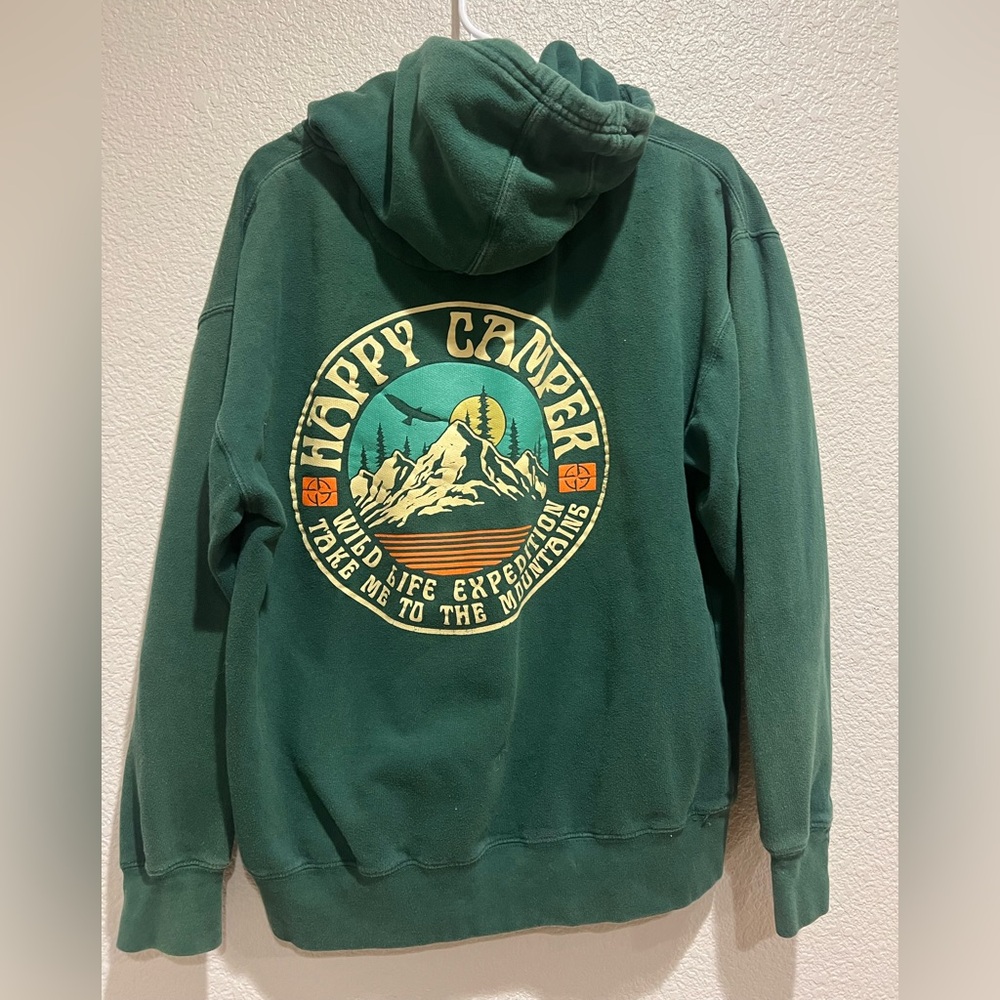 SCW Happy Camper Green Hooded Sweatshirt, L